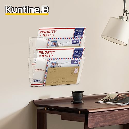 Kuntine.B 3 Pack Clear Single Pocket File Holder Hanging Wall Organizer, Wall Mount Mails Magazines Organizer for Office and Home