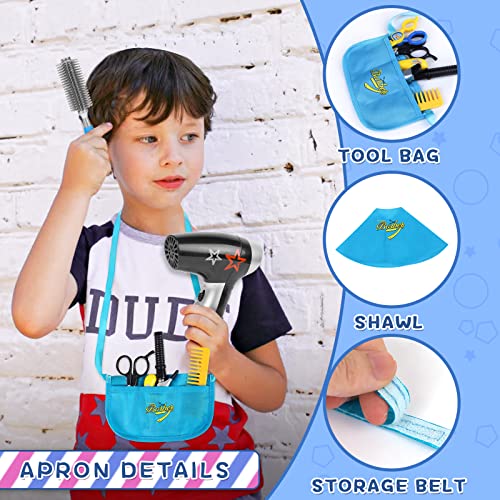 Gifts2U My First Shaving Kit for Boys, 22 Pcs Kids Barber Set Toy Pretend Play Hair Salon Playset with Shaver, Blow Dryer, Scissors, Razors & Styling Shawls Costume for Kids Ages 3 Years and up