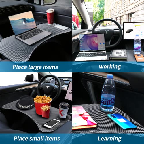 for Tesla Model 3 Model Y Car Laptop Desk Lunch Table Foldable Large Size Multipurpose Tray Upgrade(Carbon Fiber