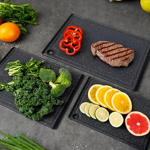 Plastic Cutting Coards for Kitchen, 3-Piece Large Cutting Board Set Dishwasher Safe Chopping Boards with Non-slip Feet and Juice Grooves, Kikcoin