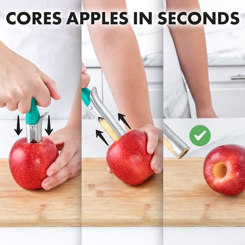 Zulay Kitchen Premium Apple Corer Tool - Ultra Sharp, Stainless Steel, Serrated Blades for Easy Coring - Easy to Use & Clean, Durable Apple Corer Remover for Baking Apples & More - Aqua