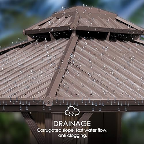 Kozyard Caesar 10'x10' Hardtop Gazebo - Permanent Metal Pavilion with Netting and Shaded Curtains for Patio, Backyard, and Deck - Galvanized Steel Outdoor Aluminum Canopy, Double Roof Gazebo (Brown)