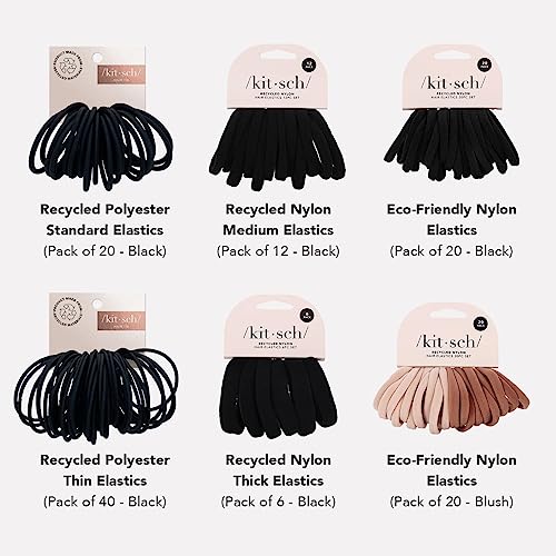 Kitsch Elastic Hair Ties for Women, Black Hair Ties No Damage, Black Rubber Bands for Hair, Hair Bands for Women's Hair & Ponytail Holders, Hair Elastics, Small Hair Ties for Thick Hair, 12pcs