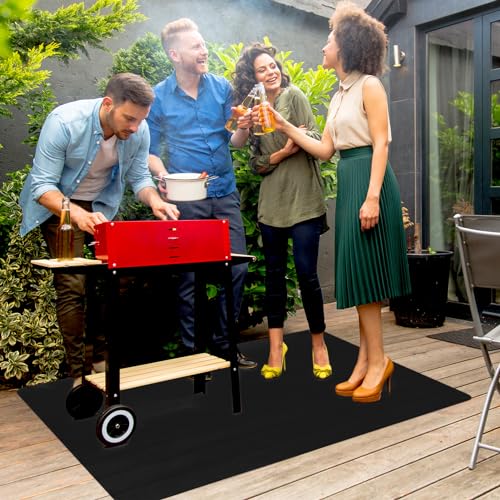 Under Grill Mats for Outdoor Grill, 30" X 36" Double Sided Fireproof & Waterproof Fire Pit Pad for Outdoor Wood Stove, Flat Top, Gas Grill, Protect Deck Floor Grass, Portable Reusable Rubber Mat,Black