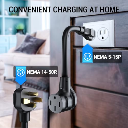 Tera Electric Vehicle Charger Portable: Level 2 & 1 J1772 16A 8A 110V 240V ETL NEMA 6-20 Plug Indoor & Outdoor EV Charging Station with NEMA 5-15 Adapter Cord 23FT Cable B08