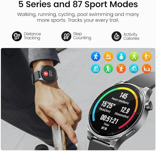 TOZO S5 Smart Watch (Answer/Make Calls), 1.43’’ AMOLED Smart Watches for Men Women 100+ Sport Modes Fitness Watch with Blood Oxygen/Sleep/Heart Rate Monitor, IP68 Waterproof Smartwatch