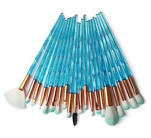 KOLIGHT Pack of 20pcs Cosmetic Eye Shadow Sponge Eyeliner Eyebrow Lip Nose Foundation Powder Makeup Brushes Sets (Diamond-blue)