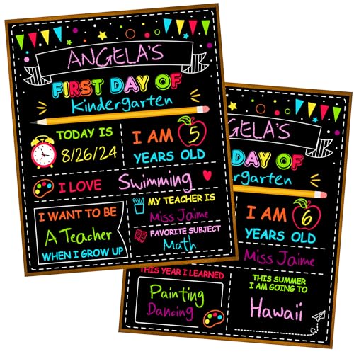 Double-Sided First Day of School Board, 12 × 10 Inches Back to School Sign, Reusable Color Painting Last Day of School Board, Washable Chalkboard Signs for First Day of School Kindergarten Pre-K