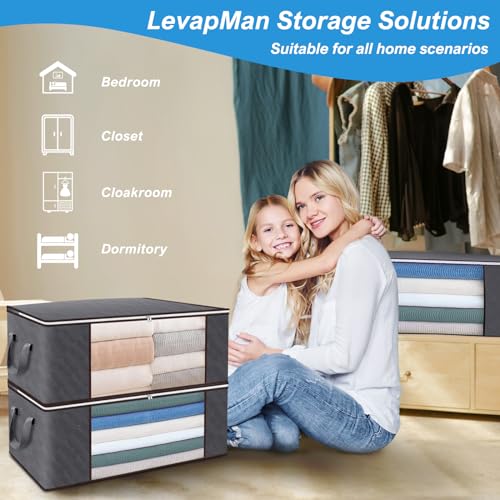 3 Pack 100L foldable storage bags for clothes,closet organizers and storage containers for Clothing,under bed clothes storage bins with Handle,Clear Window,Sturdy Zipper for Bedroom,Stale grey