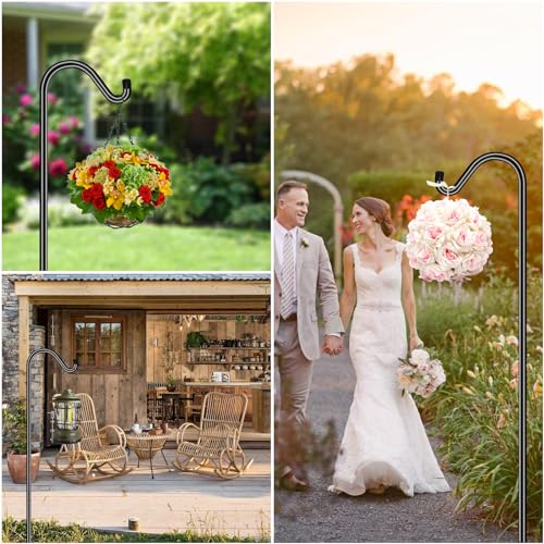 FEED GARDEN Adjustable Outdoor Shepherds Hook Bird Feeder Pole with 7 Prongs Base, 60 Inch Tall Heavy Duty Shepard Hook Stand for Hanging Bird Feeders, Plant Baskets, Black (1 Pack)