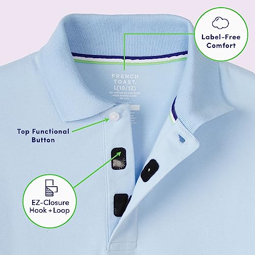 French Toast Unisex Kid's Adaptive Short Sleeve Polo Shirt | Hook and Loop Placket | Flat Seams, Light Blue (New), 45021