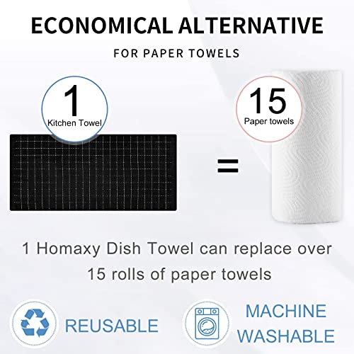 Homaxy Kitchen Towels and Dishcloths Set, 12 x 12 and 13 x 28 Inches, Set of 8 Bulk Cotton Terry Kitchen Towels Set, Checkered Designed, Soft and Super Absorbent Dish Towels, Black