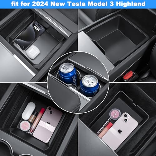 KUNIST 6PCS Upgraded for Tesla Model Y Accessories Center Console Organizer Tray Armrest Storage Box for 2021-2023 Tesla Model 3 & Tesla Model Y (Black)