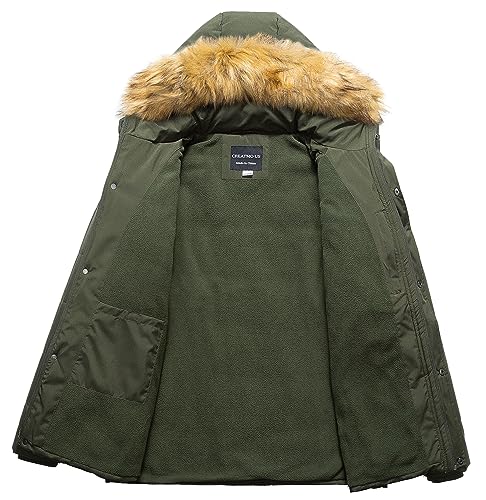 CREATMO US Big and Tall Winter Coats for Men Puffer Jacket Men's Hooded Coat Warm Thicken Cotton with Removable Hood Parka Army Green 2X