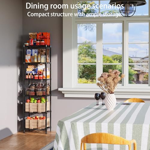 REGILLER 6 Wire Shelving Steel Storage Rack Adjustable Unit Shelves for Laundry Bathroom Kitchen Pantry Closet (16.7L x 11.9W x 64H, Black)