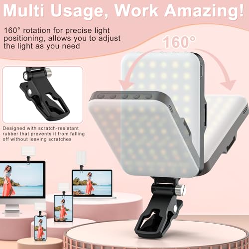 ALTSON 2-Pack 60 LED Selfie Light Portable Clip for Phone Fill Light Rechargeable 2200mAh Clip on Light, CRI 97+, 3 Light Modes Camera Lighting for Phone, iPhone, Webcam, TikTok, Photo, Makeup