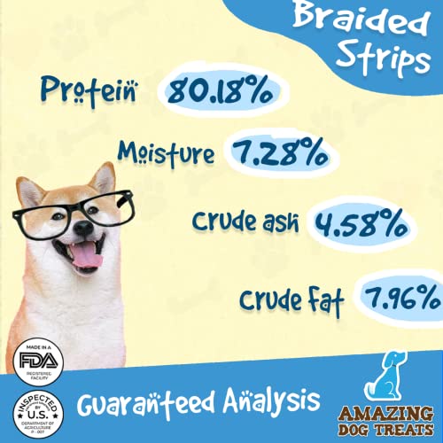 Amazing Dog Treats - Beef Cheek Braids Dog Chew (6 Inch - 15 Pack) - NO Odor - Rawhide Alternative - Beef Cheek Slice Chip Sticks - No Dyes, Chemicals, or Preservatives