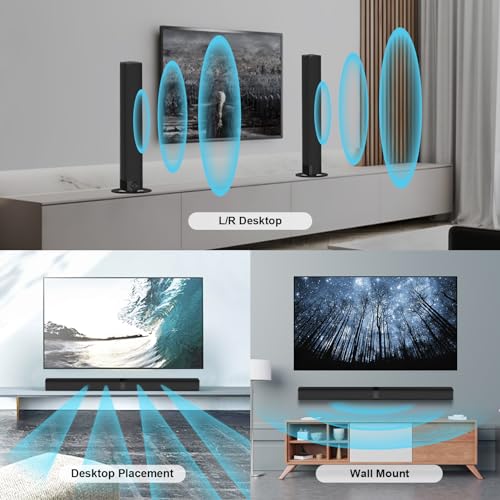 Assistrust Sound Bar, 60W Sound Bar for Smart TV, 5.0 Bluetooth TV Sound Bar, Wired & Wireless Soundbar with Auto Volume Boost, ARC/Optical/AUX Connection, Detachable Soundbar
