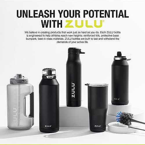 Zulu Ace 24oz Vacuum Insulated Stainless Steel Water Bottle with Chug Spout | Leak-Proof Locking Lid and Removable Base |Reusable Bottle for Cycling Sports Gym Travel Bicycle Bottle Cage | White