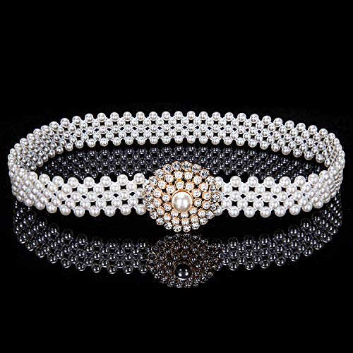 Barry.Wang 2pcs Pearl Belts Gift for Women Wedding Sash Belt for Dress Crystal Rhinestone Off White Waist Chain 95cm (Y Hello Kity Bow)