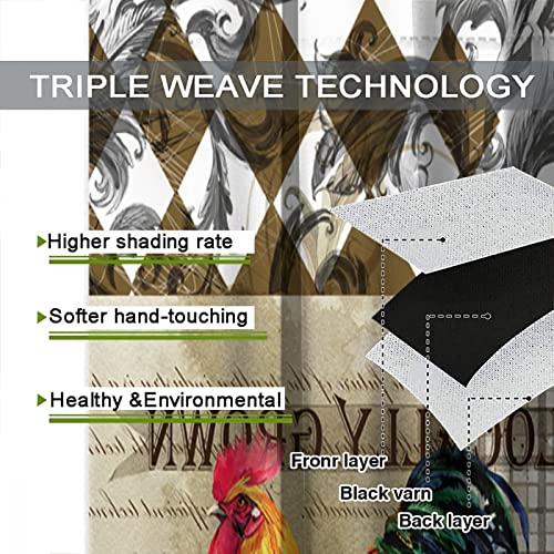 Rooster Curtains, Farm Chicken Vintage Country Animal Rooster Bossippia Farmhouse, Kitchen Cafe Living Room Blackout Curtains42x54in