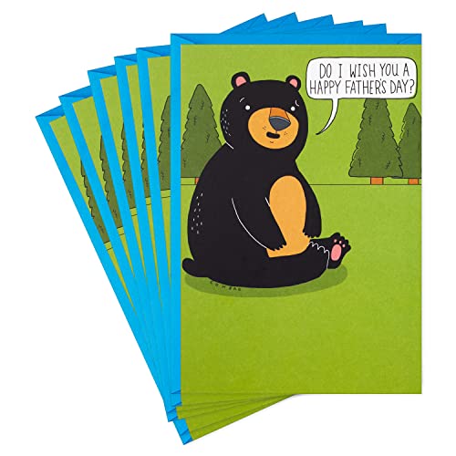 Hallmark Shoebox Pack of Funny Fathers Day Cards, Bear in the Woods (6 Cards with Envelopes for Dad, Son, Brother, Grandpa, Friend, Anyone)