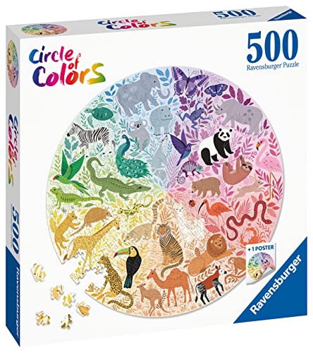 Ravensburger Circle of Colors: Animals 500 Piece Round Jigsaw Puzzle | Uniquely Crafted Pieces | Softclick Technology | Engaging Artwork | Certified by The Forest Stewardship Council