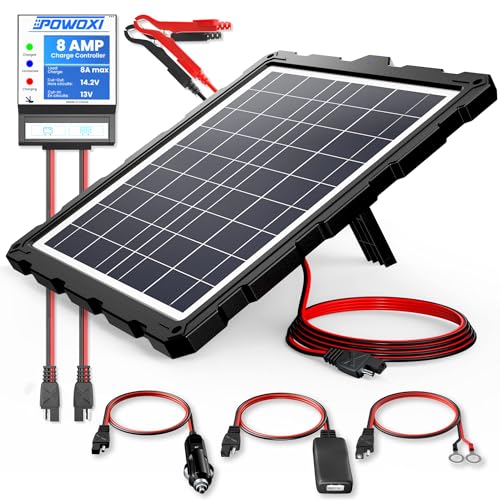 POWOXI Upgraded 7.5W-Solar-Battery-Trickle-Charger-Maintainer-12V Portable Waterproof Solar Panel Trickle Charging Kit for Car, Automotive, Motorcycle, Boat, Marine, RV,Trailer, Snowmobile, etc.