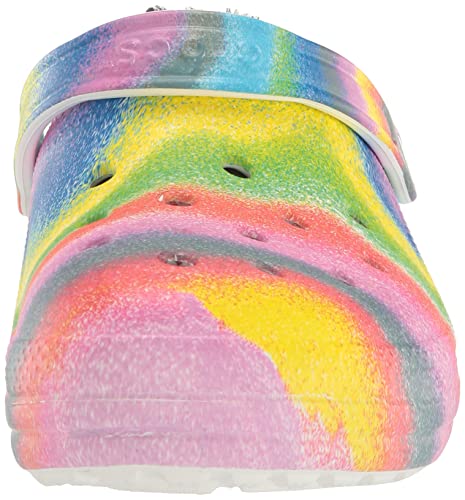 Crocs Unisex-Adult Classic Tie Dye Lined Clogs | Fuzzy Slippers, Powder Blue/Multi, 12 Women/10 Men