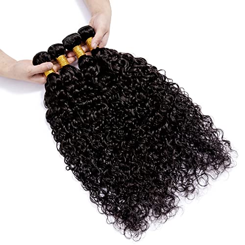 Water Wave Bundles Human Hair 12A Brazilian Virgin Hair Wet and Wavy Curly 3 Bundles 18 20 22 Inches 100% Unprocessed Deep Curly Bundles Human Hair for Women Natural Black Color Hair Extension