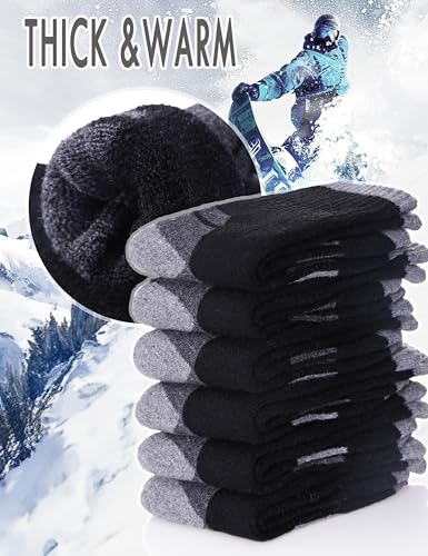 NOCIN COLOR Kids Merino Wool Hiking Socks Boys Girls Toddlers Thermal Winter Warm Boot Thick Cushion Socks 6 Pairs （6 Pairs Black A，4-7 Years）