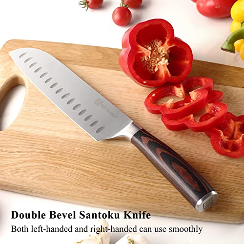 KEEMAKE Santoku Knife 7 inch, Japanese Chef Knife with German High Carbon Stainless Steel 1.4116 Chopping Knife, Kitchen Knife with Pakkawood Handle Knife for Kitchen Cutting Knife