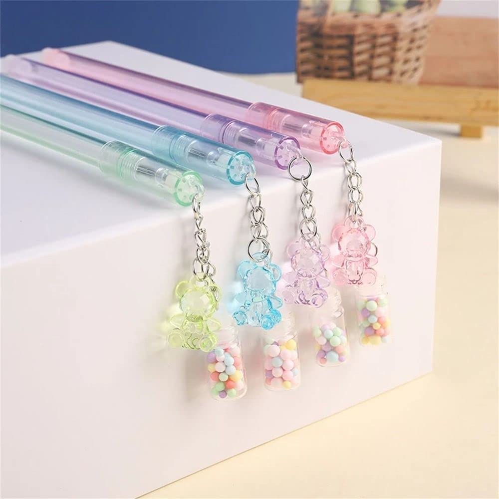 Gel Pen 1PC Pendant Pen Cute Drifting Bottle Bear Pendant Gel Pen Stationery Sweet Lovely Erasable Pen School Office Supplies(bear random 1pc)