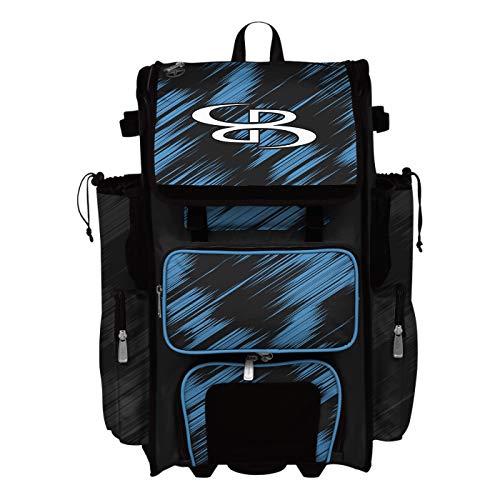 Boombah Rolling Superpack 2.0 Scratch Baseball/Softball Gear Bag - 23-1/2" x 13-1/2" x 9-1/2" - Navy/Gray - Telescopic Handle - Holds 4 Bats - Wheeled Version