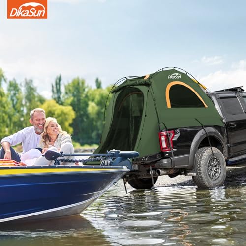 DikaSun Pickup Truck Bed Tent: Double Layer Quick Setup Pickup Tent 5.5-5.8 Ft, Waterproof PU3000mm Tear-Resistant Truck Tent for Camping (Green)