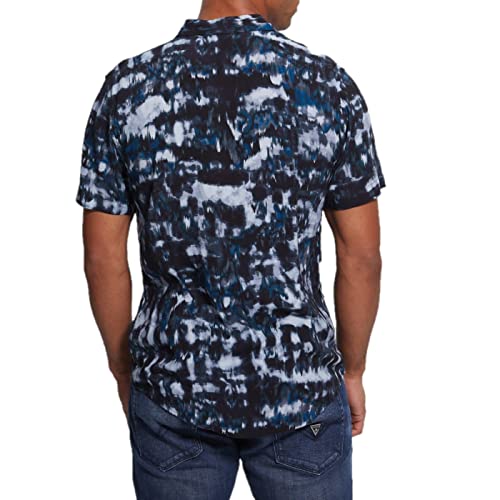 GUESS Men's Short Sleeve Eco Rayon Ikat Tie Dye Shirt, Small