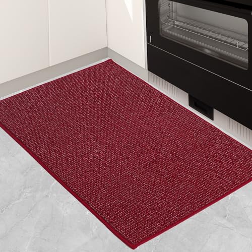 BEQHAUSE Kitchen Rugs and Mats,Non Skid Washable Absorbent Kitchen Runner Rug with TPR Backing for Kitchen,Front of Sink,Laundry (Burgundy Red,20"x32")