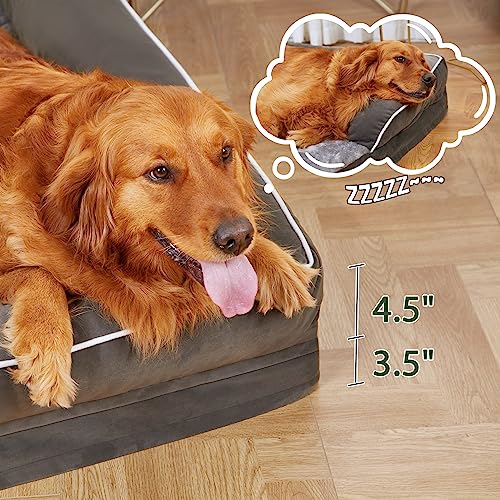 Casa Paw Orthopedic Dog Beds for Large Dogs, Waterproof Dog Beds Large, Memory Foam Dog Couch Bed, Comfy Bolster Pet Bed with Removable Washable Cover, Nonskid Bottom (Large,Brown)