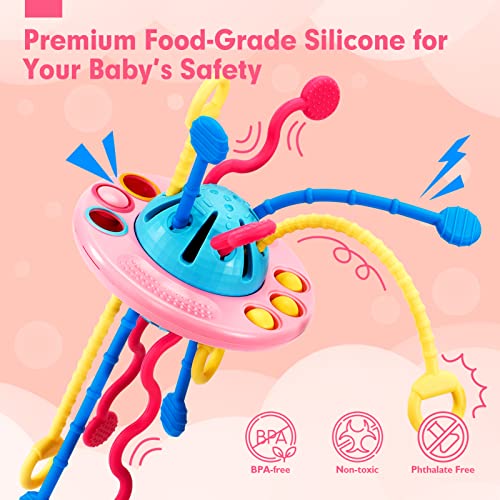 Montessori Toys - Silicone Pull String Baby Sensory Toys for Toddlers - Toddler Travel Toys for Girl 18M+