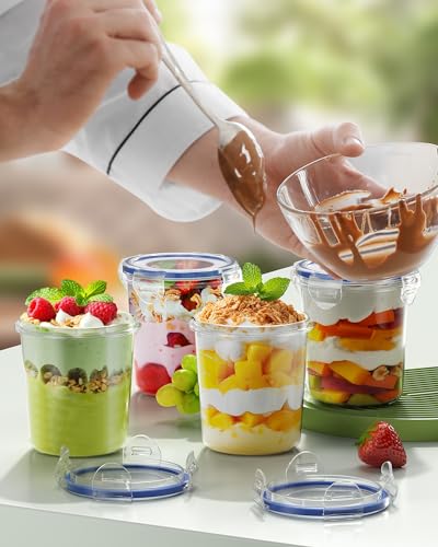 Canfanni Overnight Oats Container with Lids, 4 Pack 13oz Overnight Oats Jars, Plastic Mason Jars, BPA Free, Portable, Leak Proof Oatmeal Containers for Yogurt, Soup, Cereal, Milk and Salad