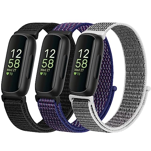 WNIPH Nylon Bands Compatible for Fitbit Inspire 3/Inspire 2/Inspire/Inspire HR/Ace 3/Ace 2 Bands, Breathable Sport Replacement Straps Soft Adjustable Solo Loop Nylon Wristband for Women Men