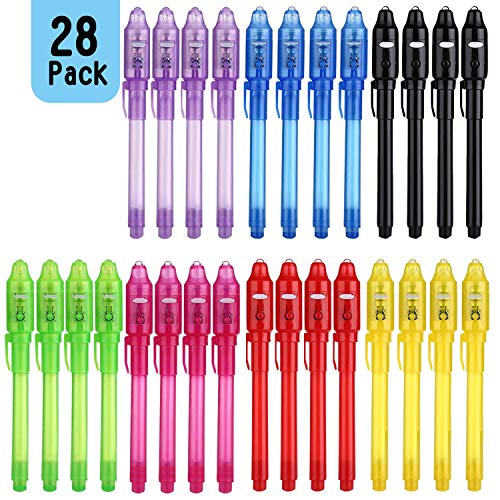 SCStyle Invisible Ink Pen 28Pcs with UV Light Magic Marker for Secret Messages, Writing Information for Birthdays, Easter, Halloween, Christmas Gifts for Students