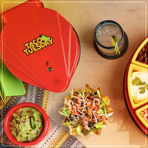 Nostalgia Taco Tuesday Tortilla Bowl Maker For Baked Taco Bowls, Tostadas, Salads, Dips, Appetizers, and Desserts, 8 to 10 Inch Tortillas, Red