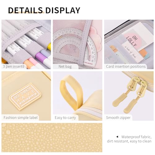 CICIMELON Durable Pen Pencil Case Big Storage Pen Pouch Bag for School Supplies College Teen Girls Adults, Beige