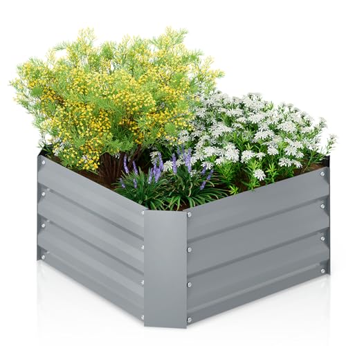 MoNiBloom Garden Beds Outdoor for Vegetables 24“x24”x12“, Galvanized Steel Metal Outdoor Planter Kit Box for Flowers Fruits Herbs,Sturdy and Easy to Assemble, Silver