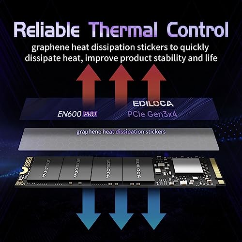 Ediloca EN600 PRO SSD 256GB PCle 3.0x4, NVMe M.2 2280, Up to 2800MB/s, Internal Solid State Drive, SLC Cache 3D NAND TLC, Graphene Cooling Sticker, Storage for PC, Desktop and Laptops
