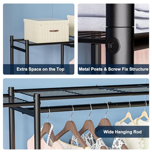 Wardrobe Closet, Portable Clothing Rack for Hanging Clothes, Free Standing Closet Organizers and Storage System with 4 Tiers Shelves for Cloakroom Bedroom, Black