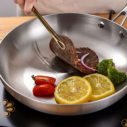 LOLYKITCH 12 Inch Tri-ply Stainless Steel 5.5 QT Sauté Pan and 8-10 Inch Frying Pan Set of 3,Induction Cookware,Dishwasher and Oven Safe.