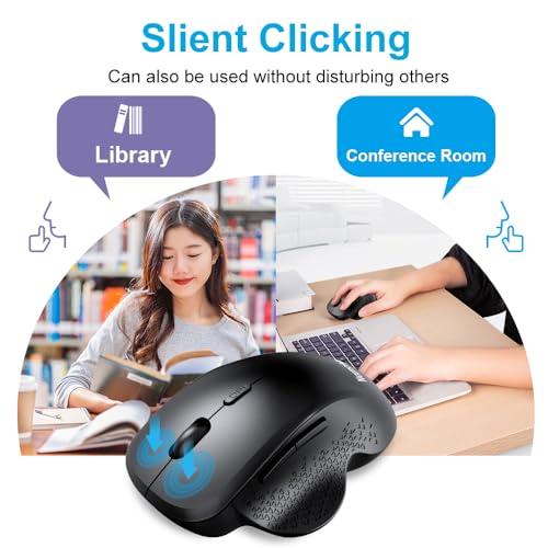 Anycool Wireless Mouse, 2.4GHz Bluetooth Mouse for Laptop, Ergonomic Computer Mouse with USB Receiver, Rechargeable Portable PC Mouse Wireless for Windows Mac PC Notebook (Black)