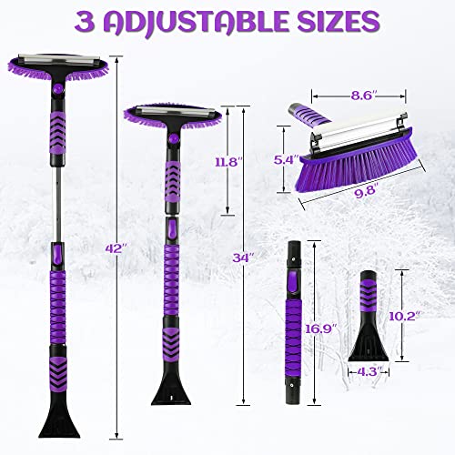 HEQIEBXK Snow Brush Car Ice Scraper - Extendable 42” Windshield Snow Broom with Foam Grip No Scratch for SUV, Truck